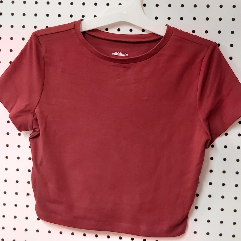 Wild Fable Girls grey and maroon red med XS and med Cropped Top - Picture 3 of 17